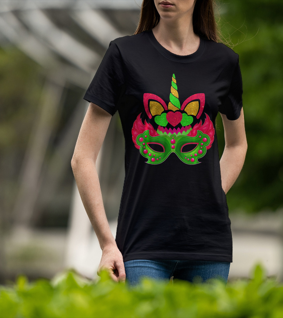 Carnival Jester Mask Unicorn Face Mardi Gras Mardi Gras T-Shirt