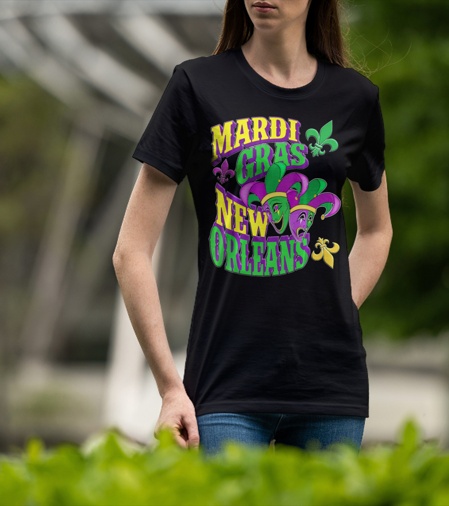 Mardi Gras Masks New Orleans Fleur-de-Lis Parade T-Shirt