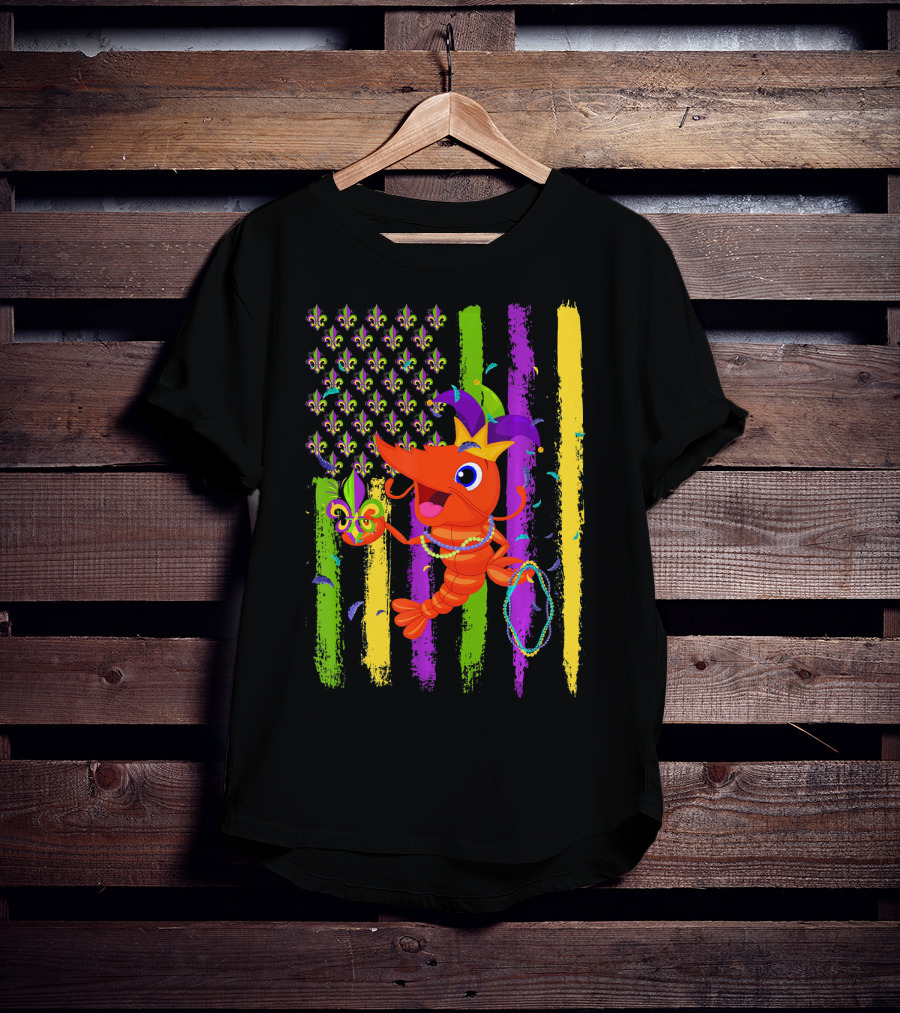 Carnival Crawfish American Mardi Gras Fleur-de-Lis Festive Colors T-Shirt