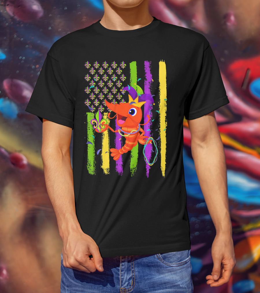 Carnival Crawfish American Mardi Gras Fleur-de-Lis Festive Colors T-Shirt