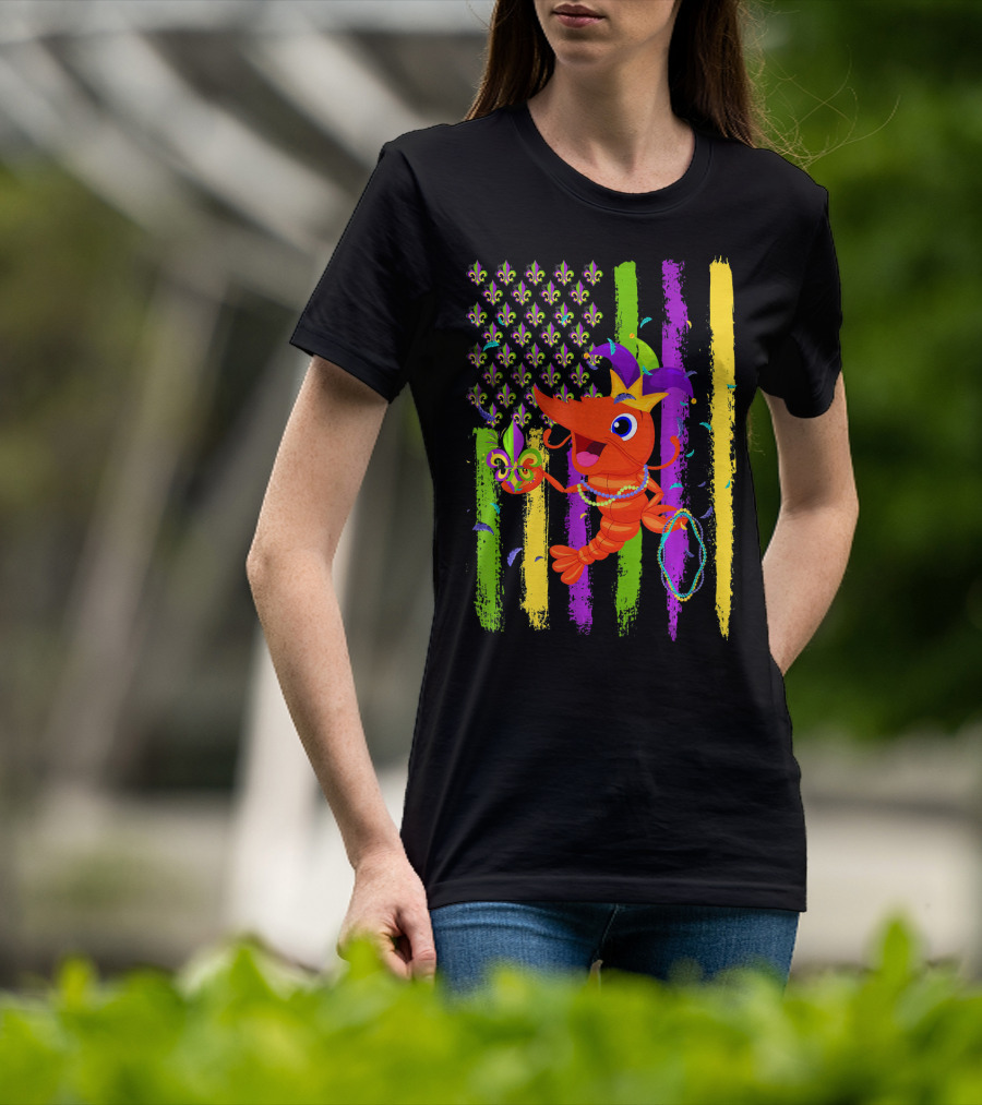 Carnival Crawfish American Mardi Gras Fleur-de-Lis Festive Colors T-Shirt