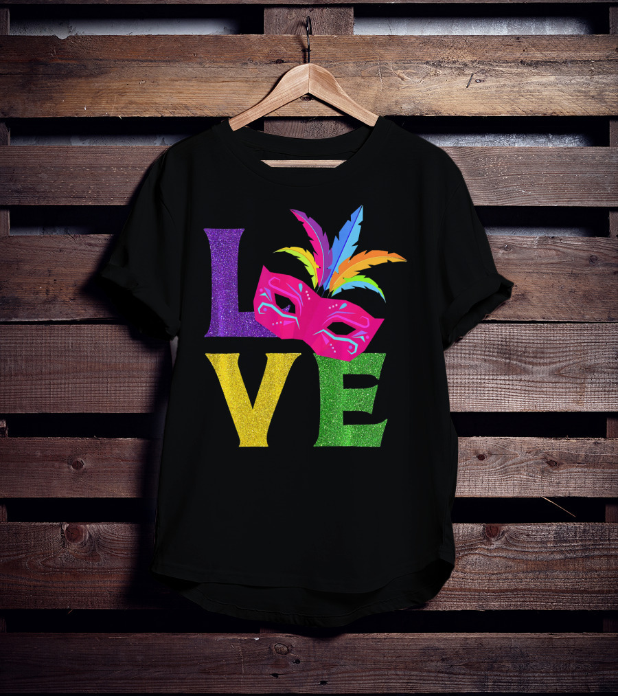 Love Colorful Carnival Feathered Mask Party T-Shirt