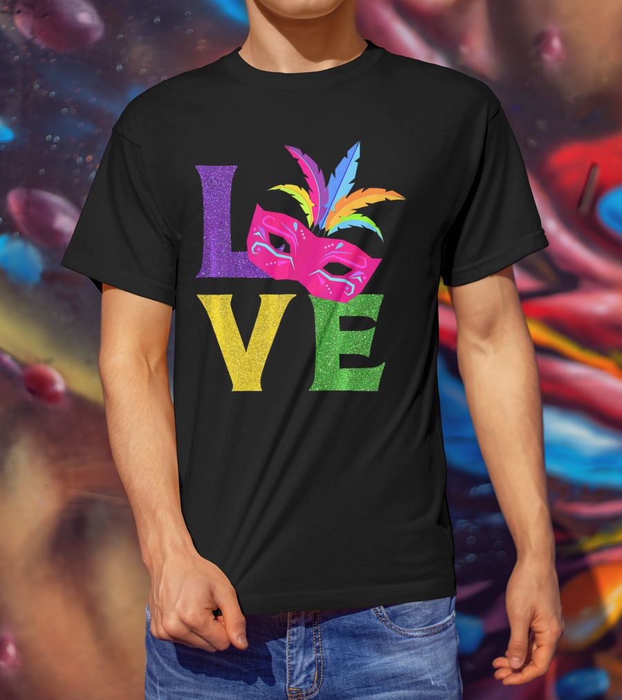 Love Colorful Carnival Feathered Mask Party T-Shirt