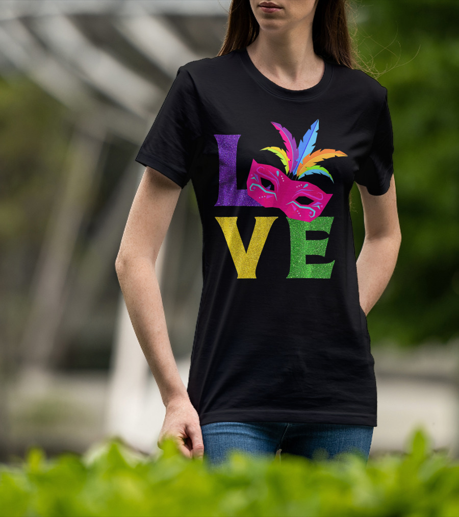 Love Colorful Carnival Feathered Mask Party T-Shirt