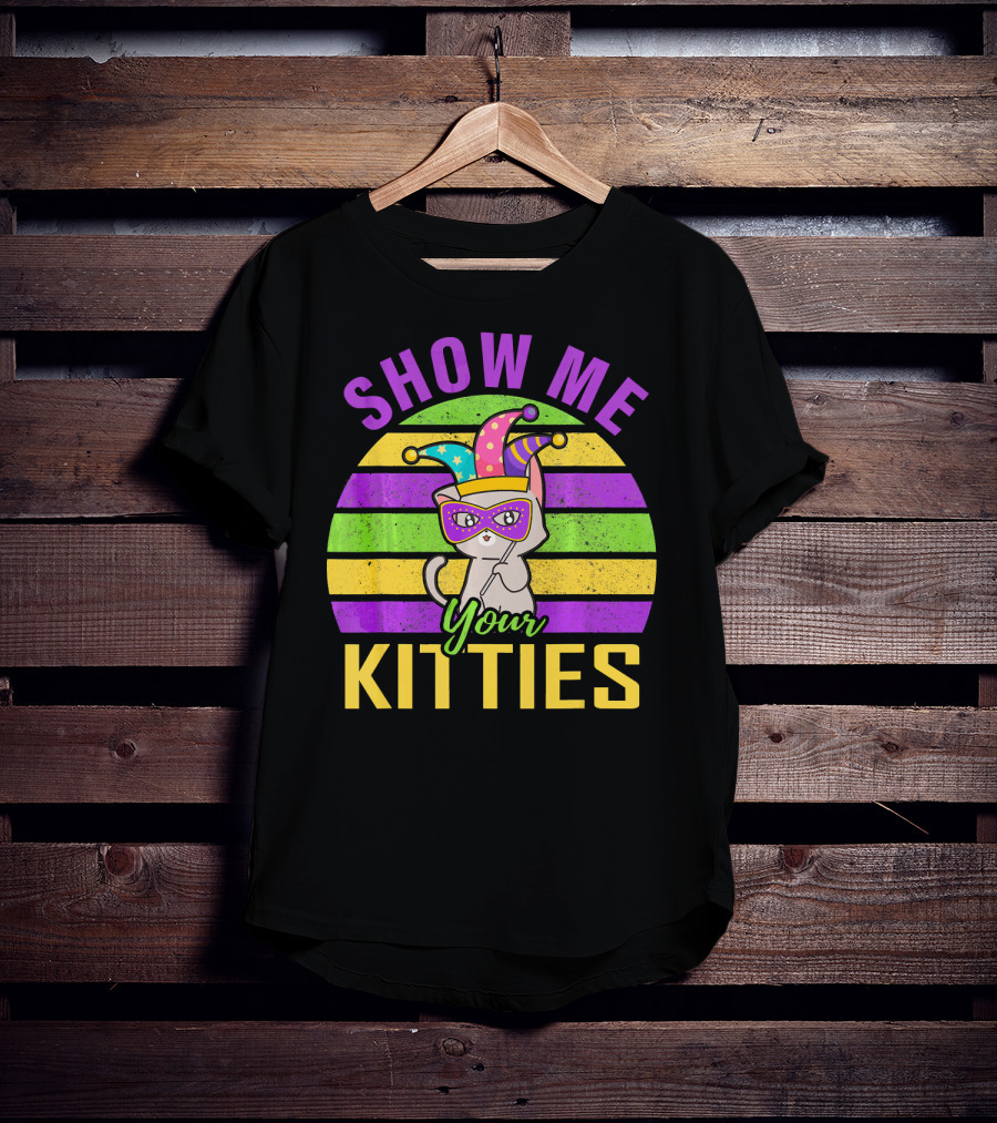 Show Me Your Kitties Mardi Gras Cat Mask Hat T-Shirt