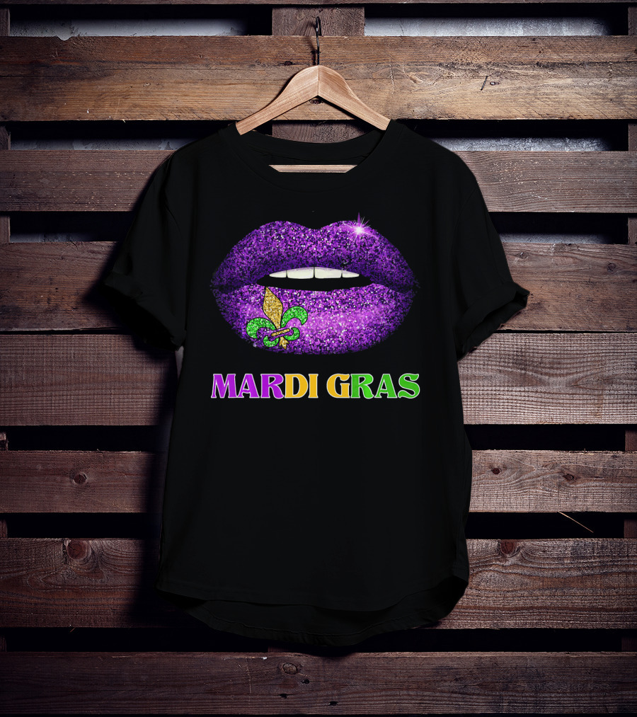 Mardi Gras Purple Lips Fleur-de-Lis Costume T-Shirt