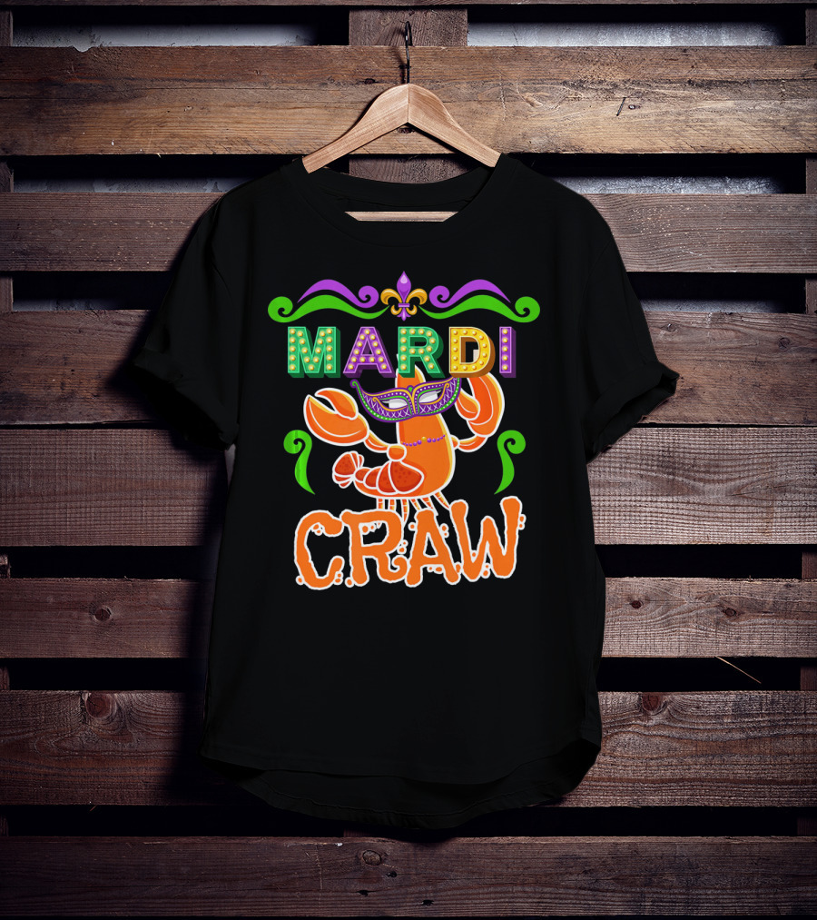 Mardi Gras Craw New Orleans Crab Mask Fleur-de-Lis T-Shirt