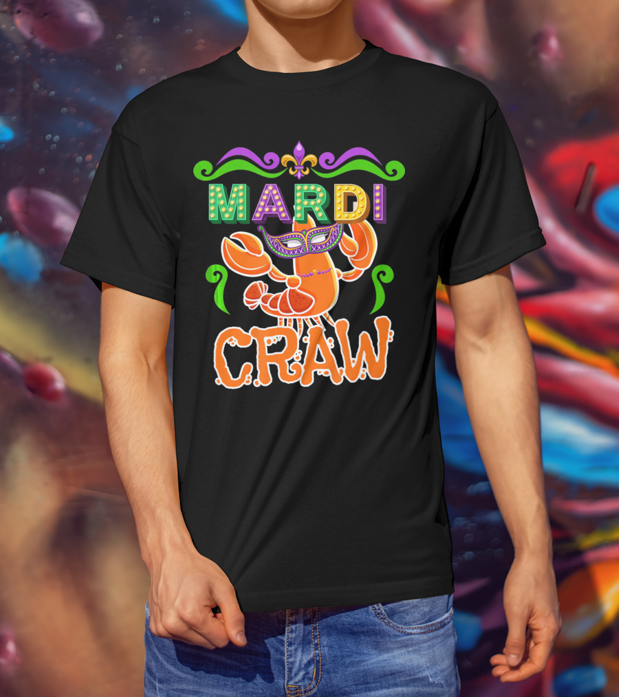 Mardi Gras Craw New Orleans Crab Mask Fleur-de-Lis T-Shirt