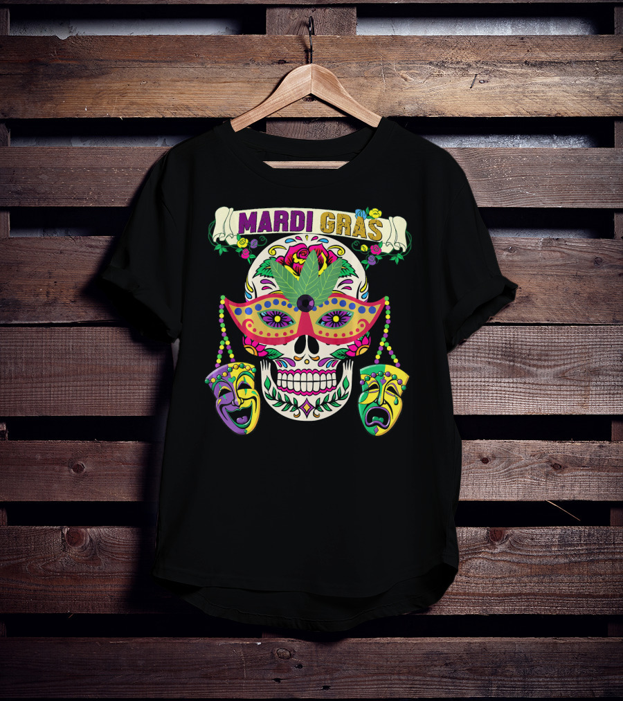MARDI GRAS Skull Mask Comedy Tragedy New Orlea T-Shirt