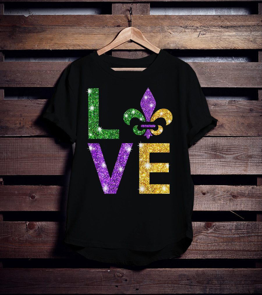 LOVE Mardi Gras Fleur-de-Lis Sparkling Colors T-Shirt