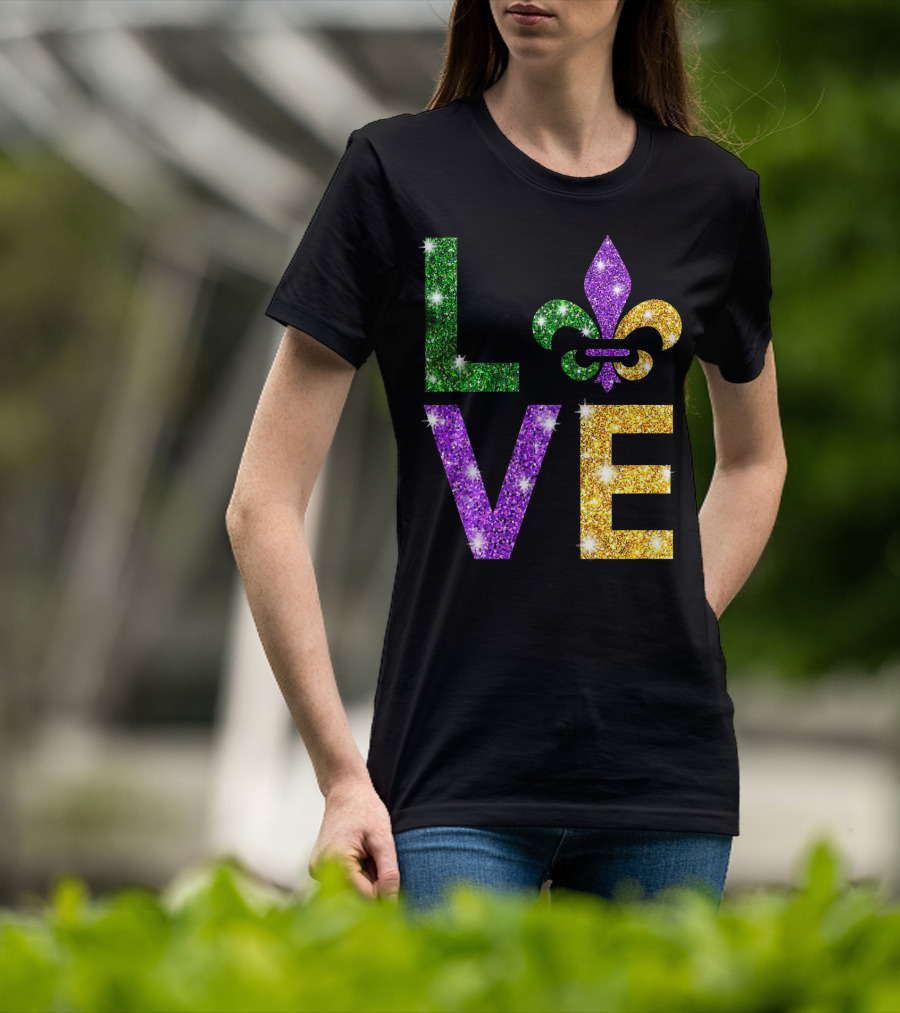 LOVE Mardi Gras Fleur-de-Lis Sparkling Colors T-Shirt