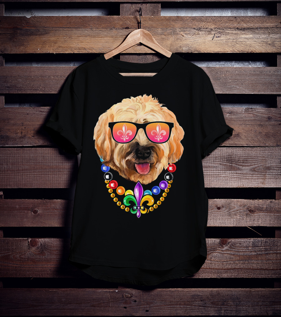 Goldendoodle Mardi Gras Beads Sunglasses Fleur-de-Lis T-Shirt