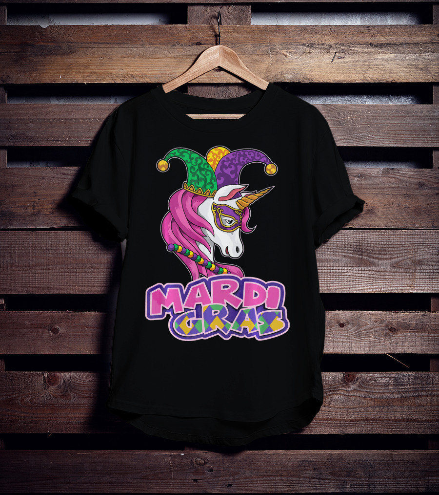 Mardi Gras Unicorn Jester Mask Carnival Lover T-Shirt