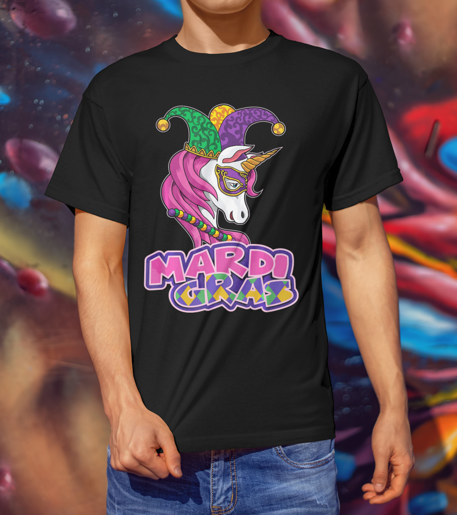 Mardi Gras Unicorn Jester Mask Carnival Lover T-Shirt
