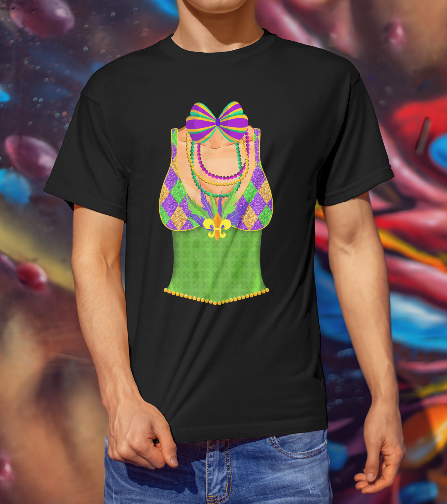 Colorful Mardi Gras Beads Tuxedo Costume With Harlequin T-Shirt