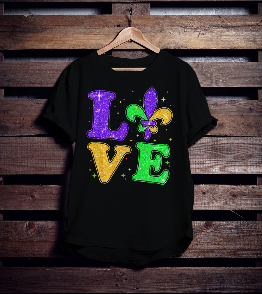 Love Mardi Gras Fleur De Lis Glitter T-Shirt