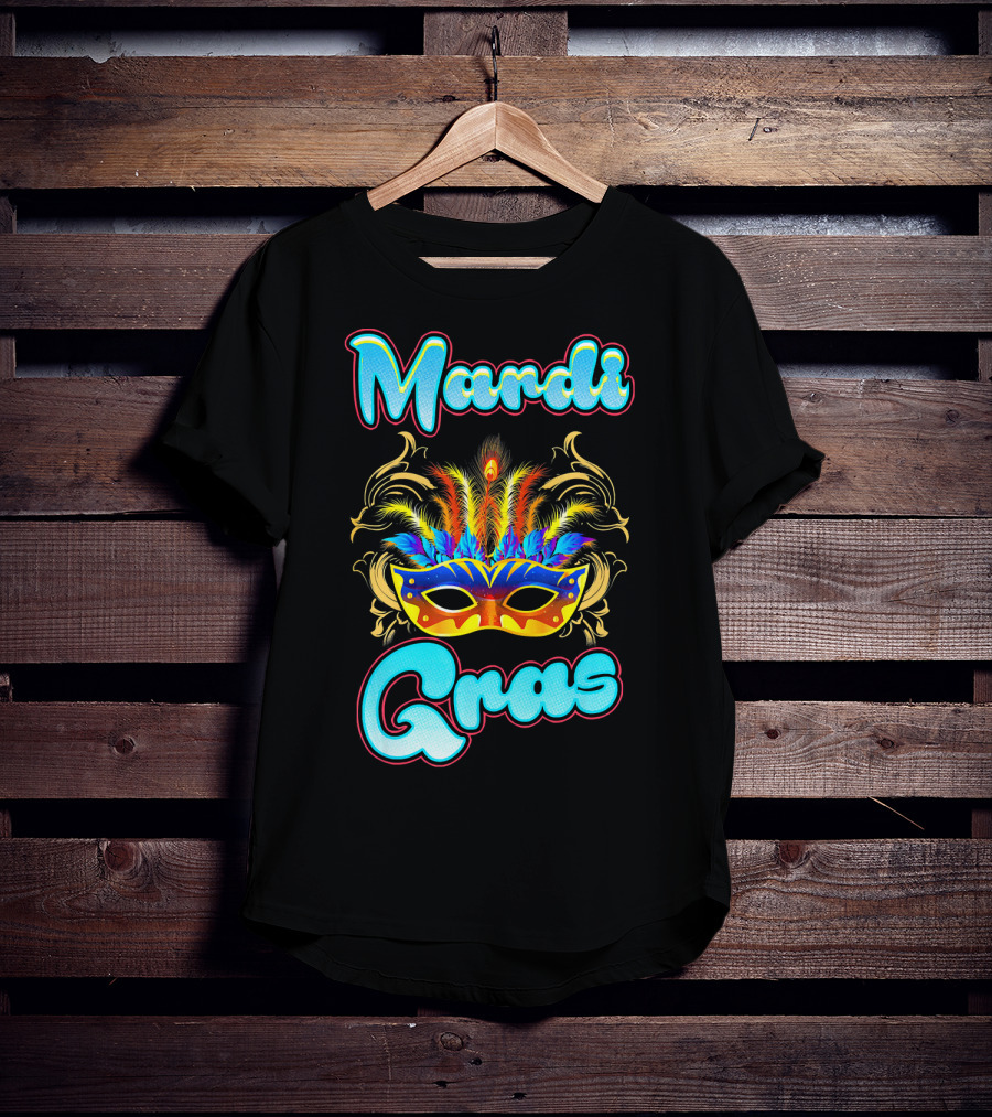 Mardi Gras New Orleans Colorful Feathered Mask T-Shirt