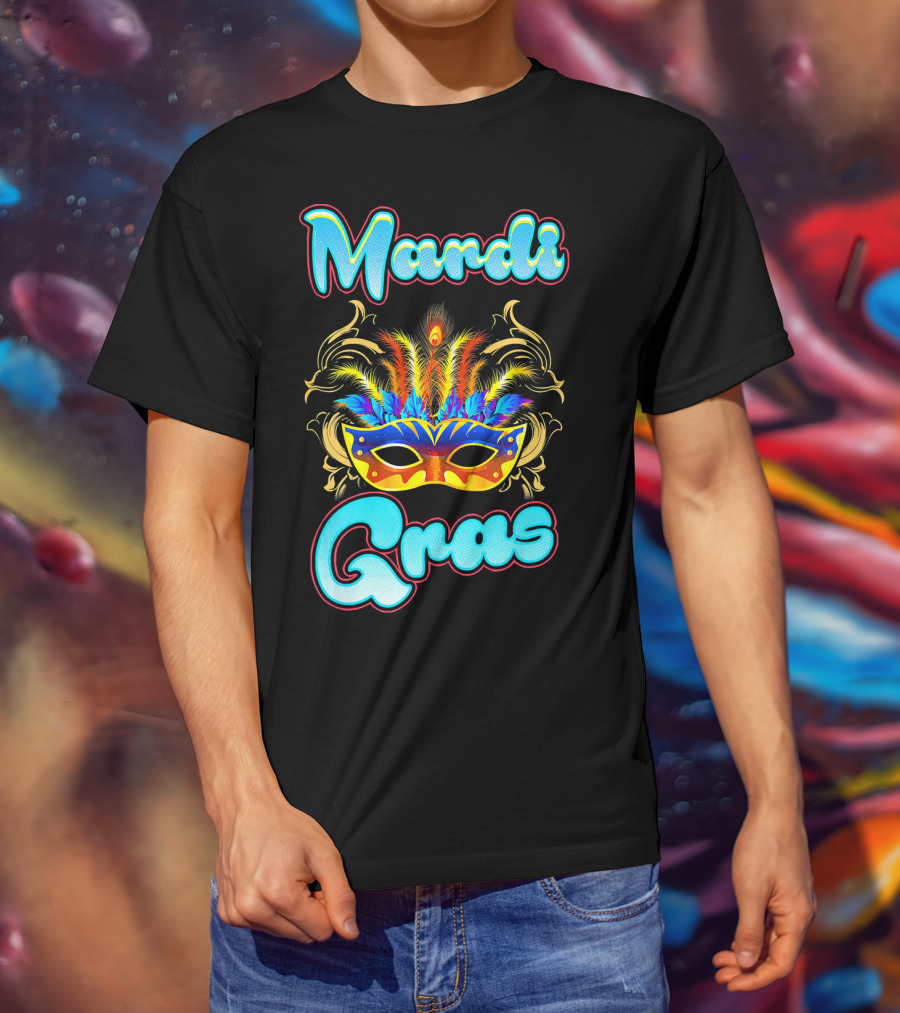 Mardi Gras New Orleans Colorful Feathered Mask T-Shirt