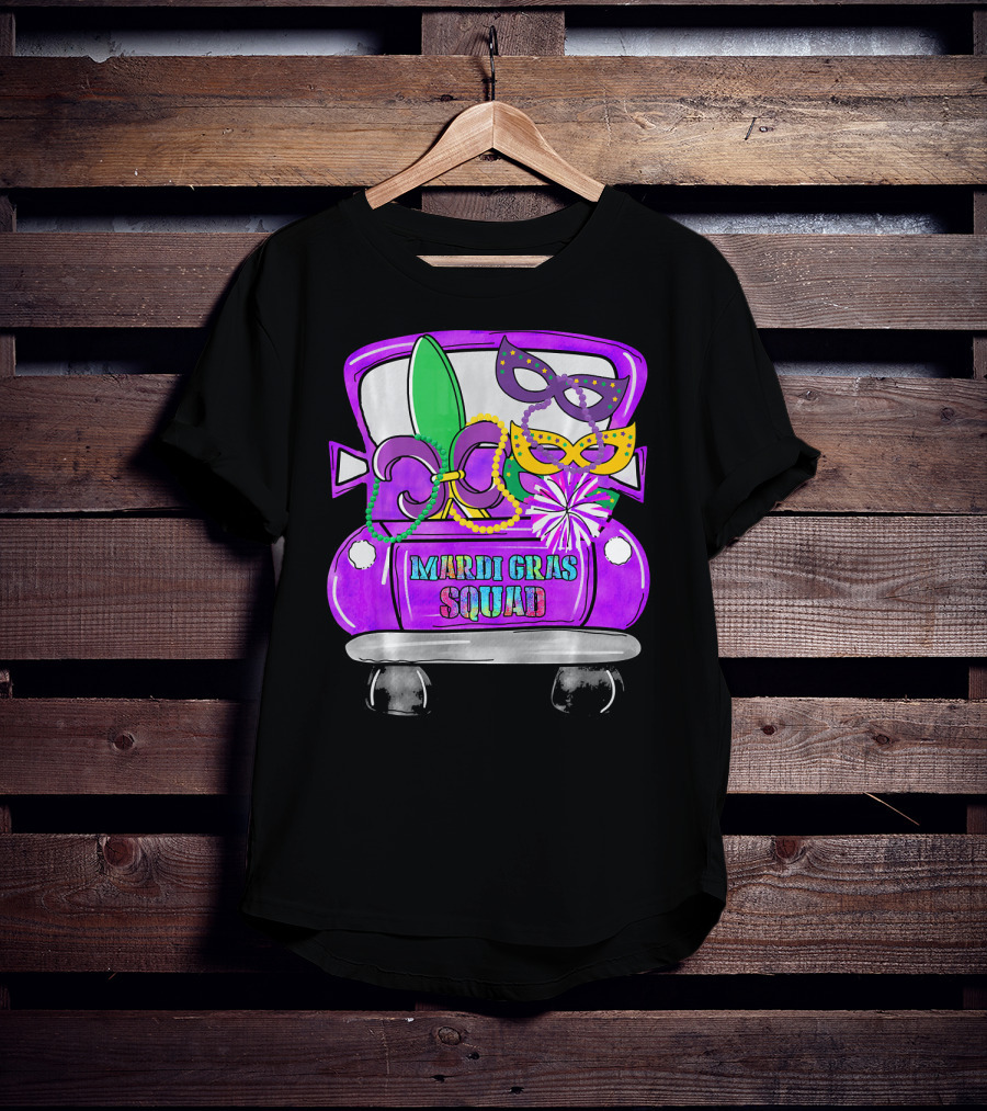 Mardi Gras Squad Truck Festive Masks And Beads T-Shirt