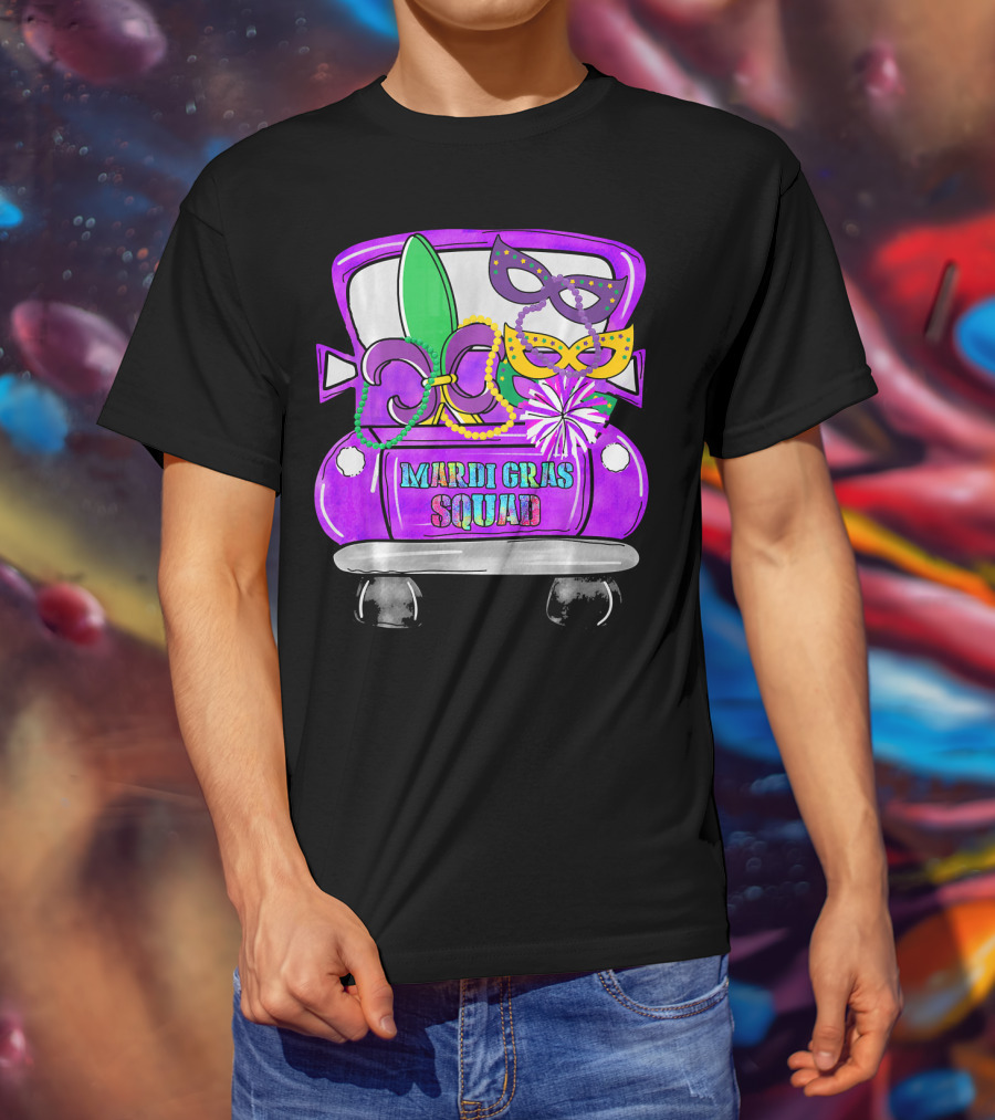 Mardi Gras Squad Truck Festive Masks And Beads T-Shirt