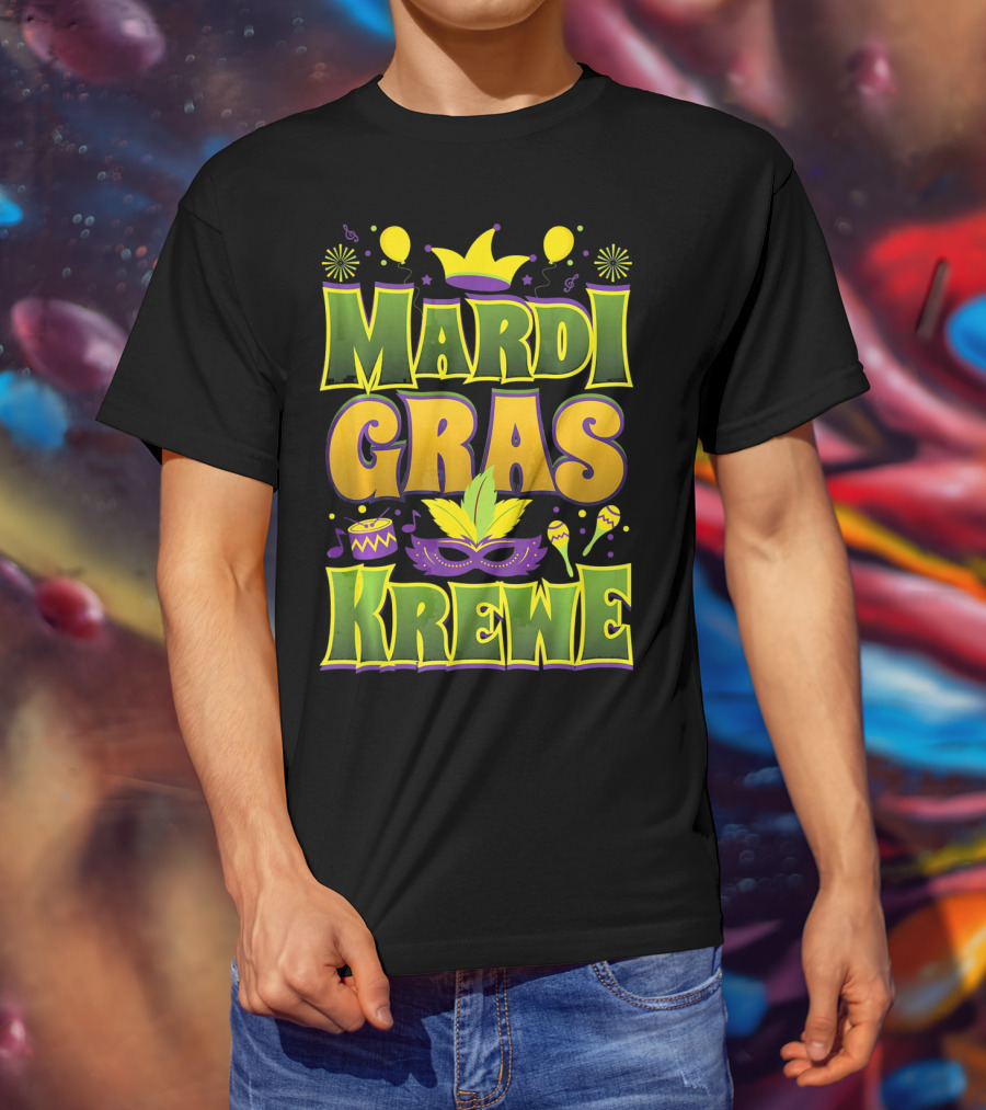 Mardi Gras Krewe Fat Tuesday Celebration With Crown And Mask T-Shirt