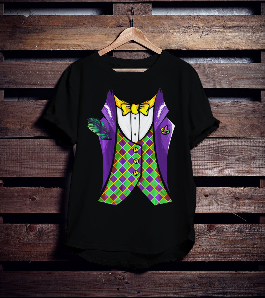 Mardi Gras Tuxedo Cool Feather Fleur-de-lis T-Shirt