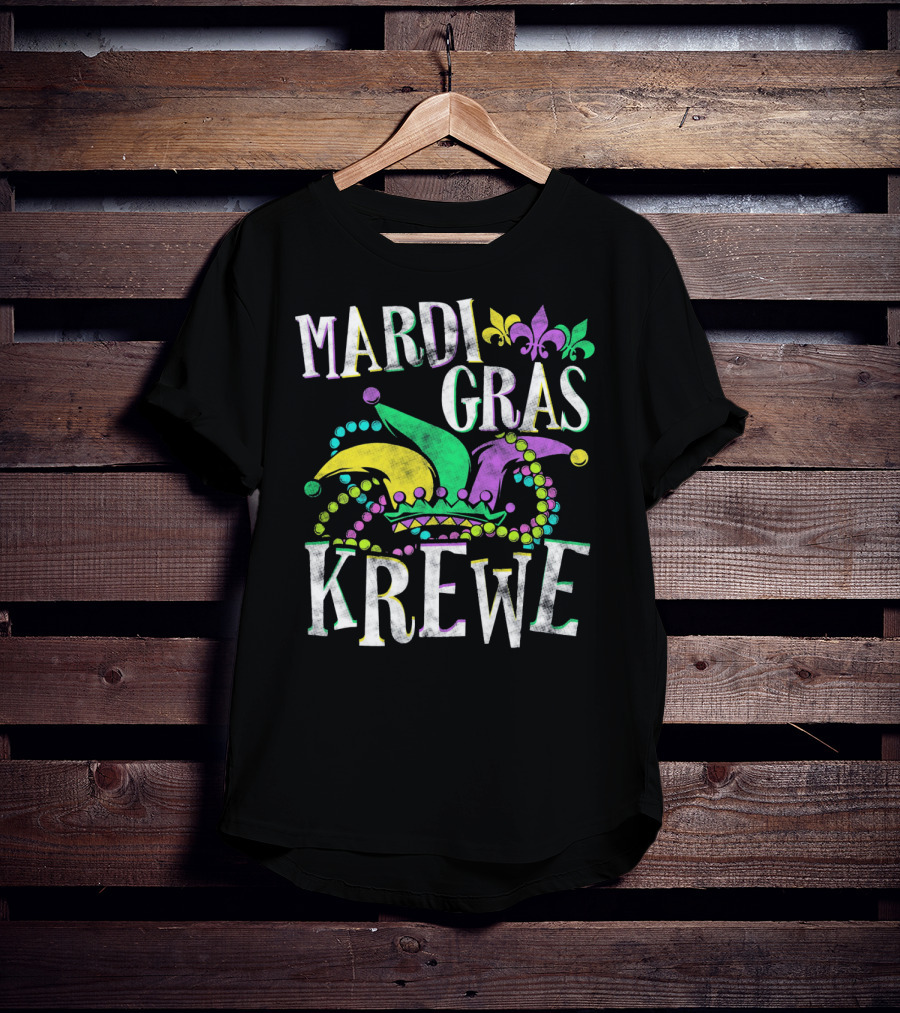 Mardi Gras Krewe Carnival Fleur-de-Lis Mask Beads T-Shirt
