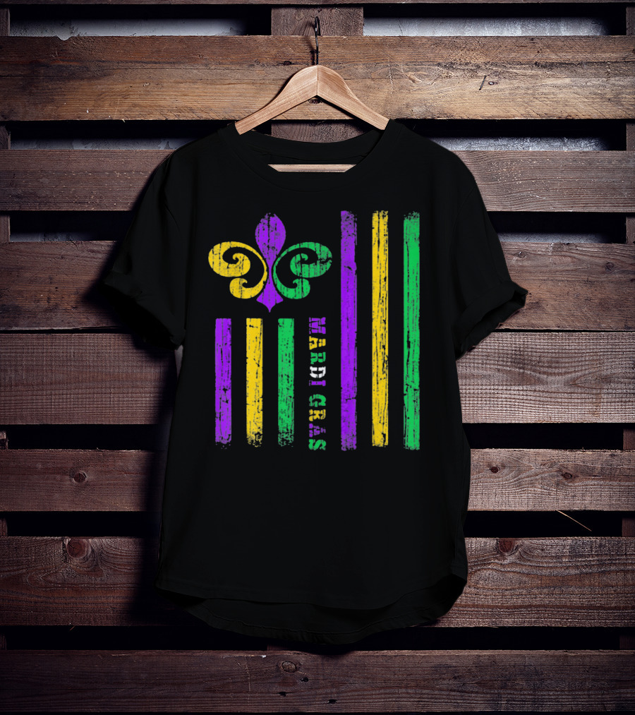 Funny Mardi Gras Flag Fleur-de-Lis Stripes T-Shirt