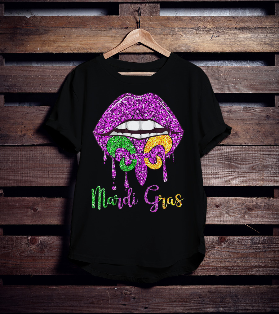 Mardi Gras Lip Biting Fleur De Lis Diamond Shining Co T-Shirt