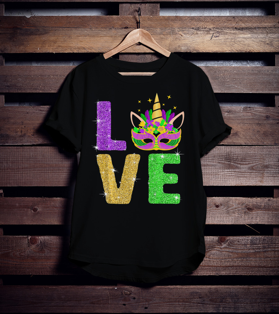 Unicorn Masquerade Mask Mardi Gras Love T-Shirt
