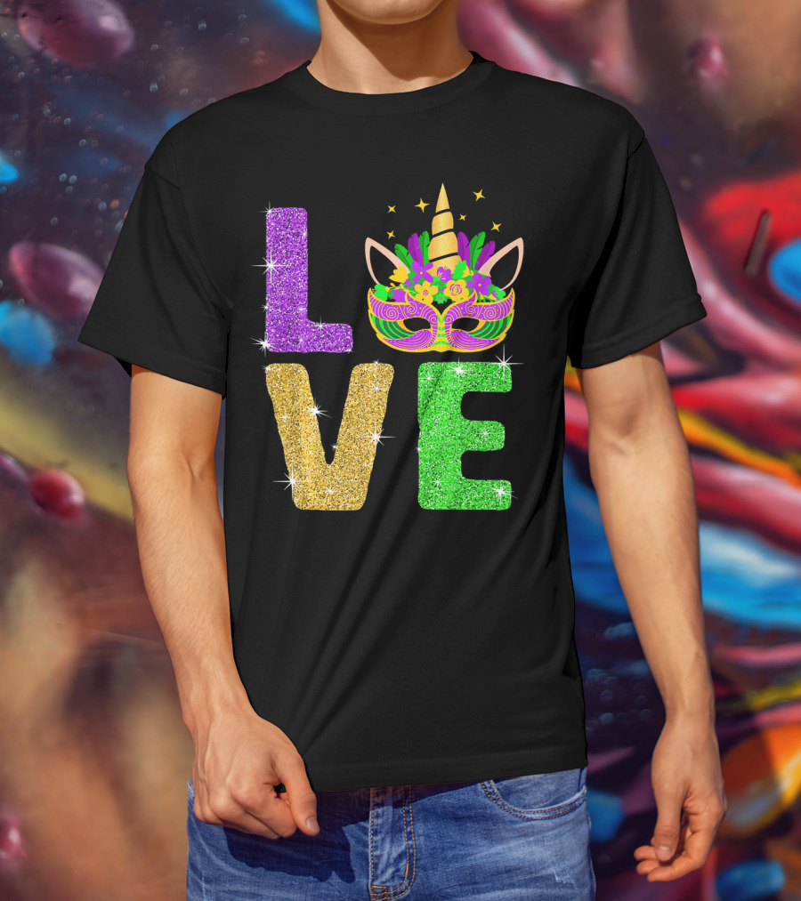 Unicorn Masquerade Mask Mardi Gras Love T-Shirt
