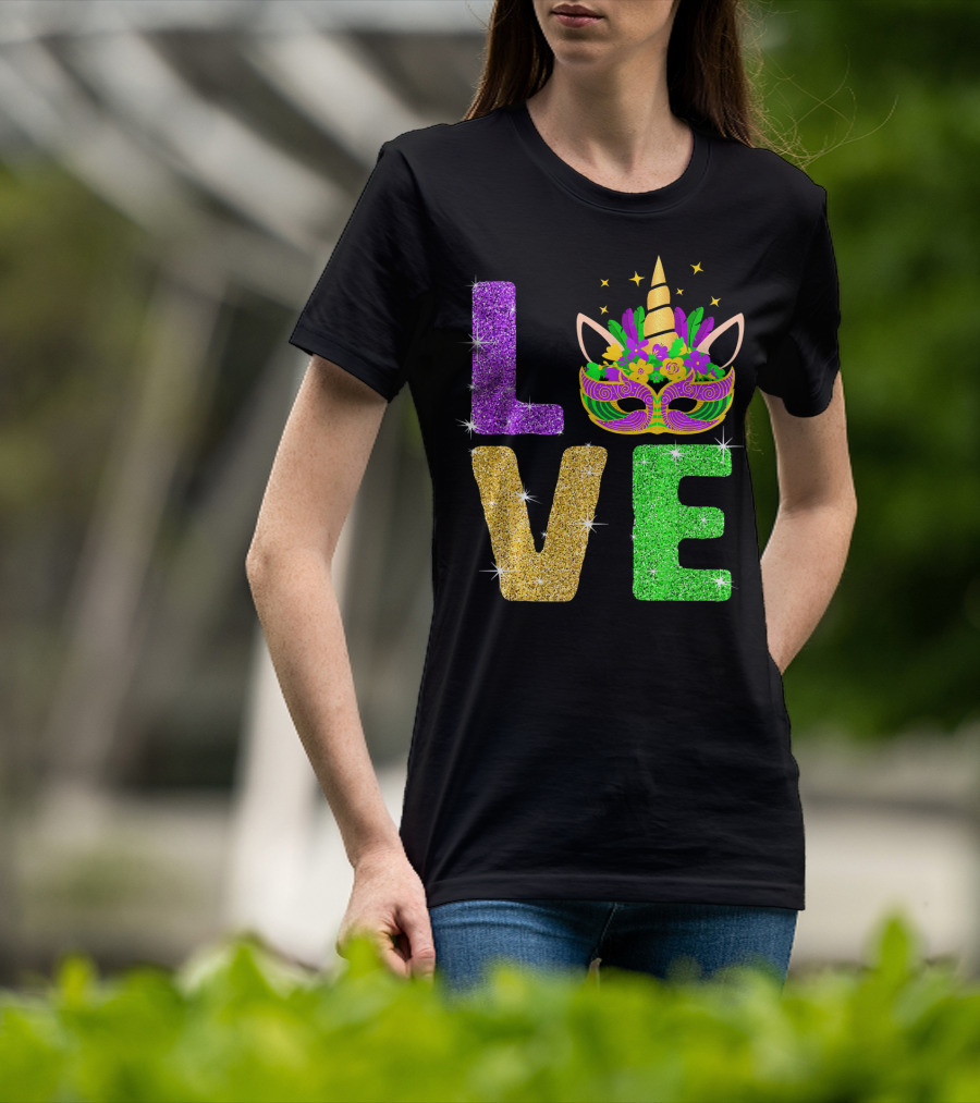 Unicorn Masquerade Mask Mardi Gras Love T-Shirt