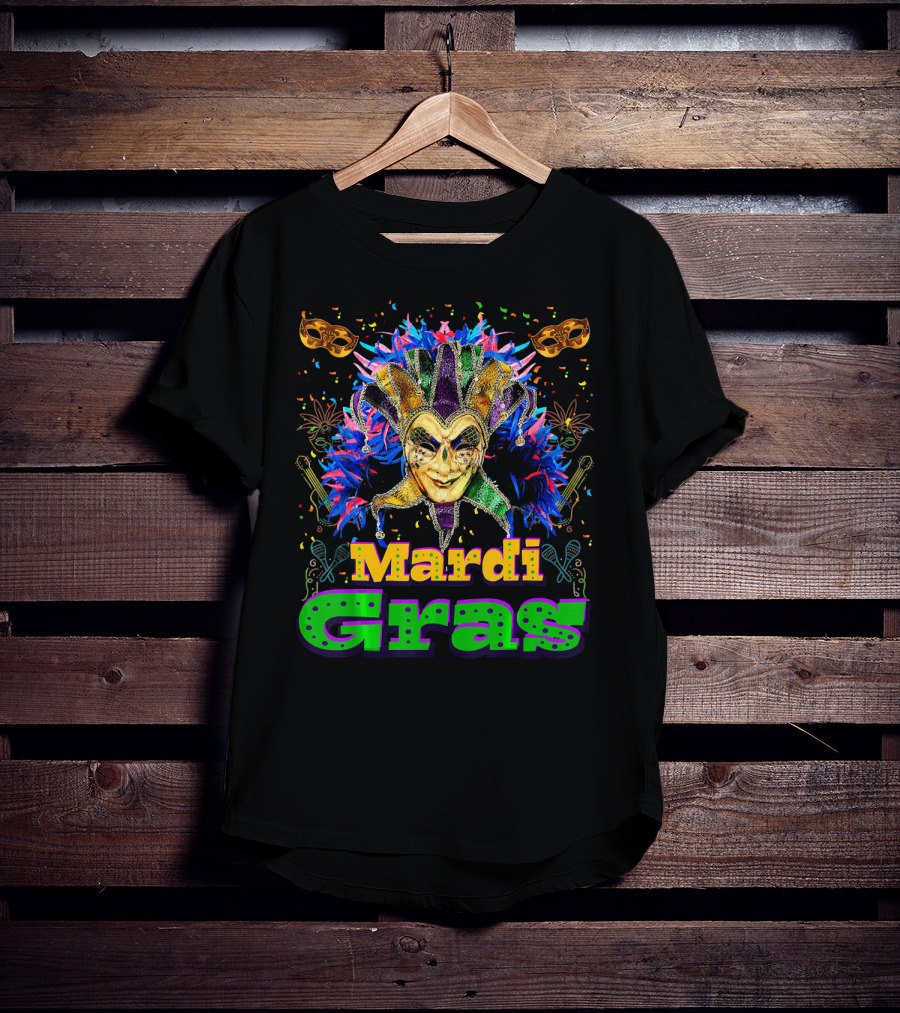 Mardi Gras New Orleans Mask Bead Colorful Jester Carnival T-Shirt