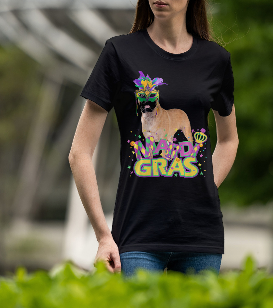 Mardi Gras Bullmastiff Mask Feathers Stars T-Shirt