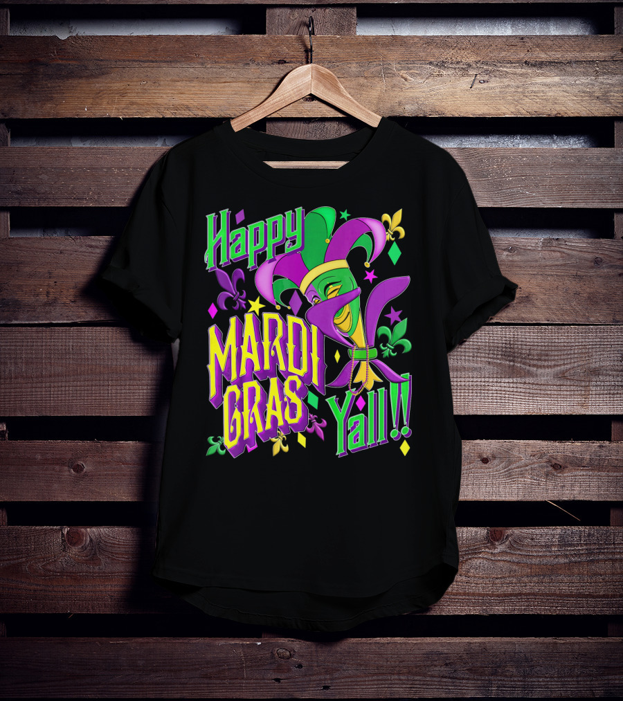 Happy Mardi Gras Yall Jester Mask Fleur De Lis T-Shirt
