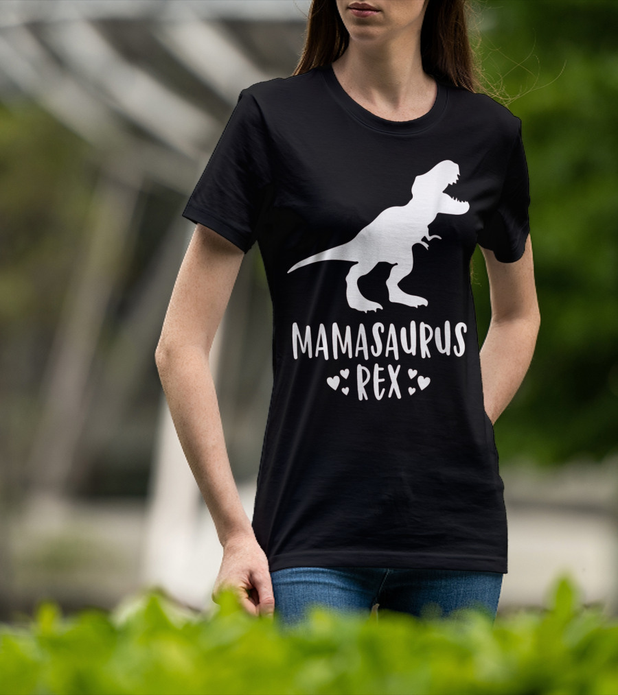 Mamasaurus Rex Mother Dinosaur With Hearts T-Shirt