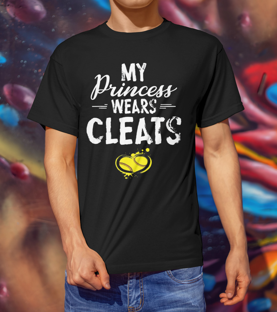 My Princess Wears Cleats Heart Softball T-Shirt