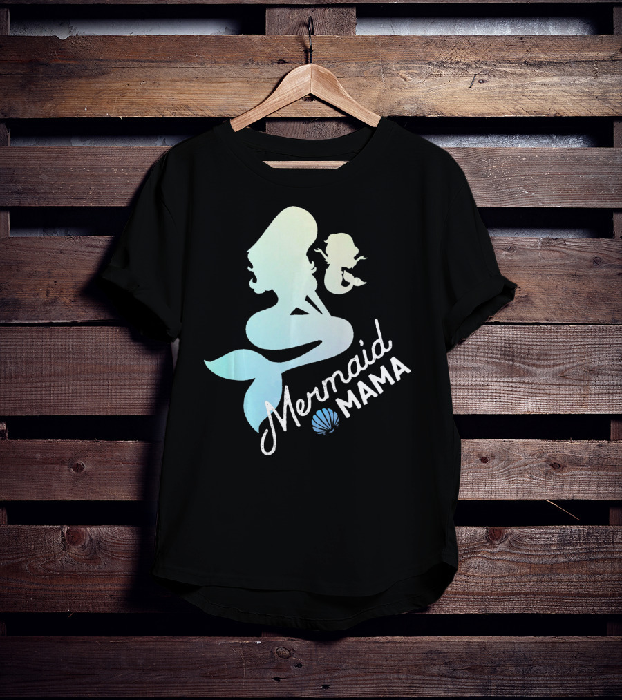Mermaid Mama Sea Lover With Baby Silhouette And Shell T-Shirt
