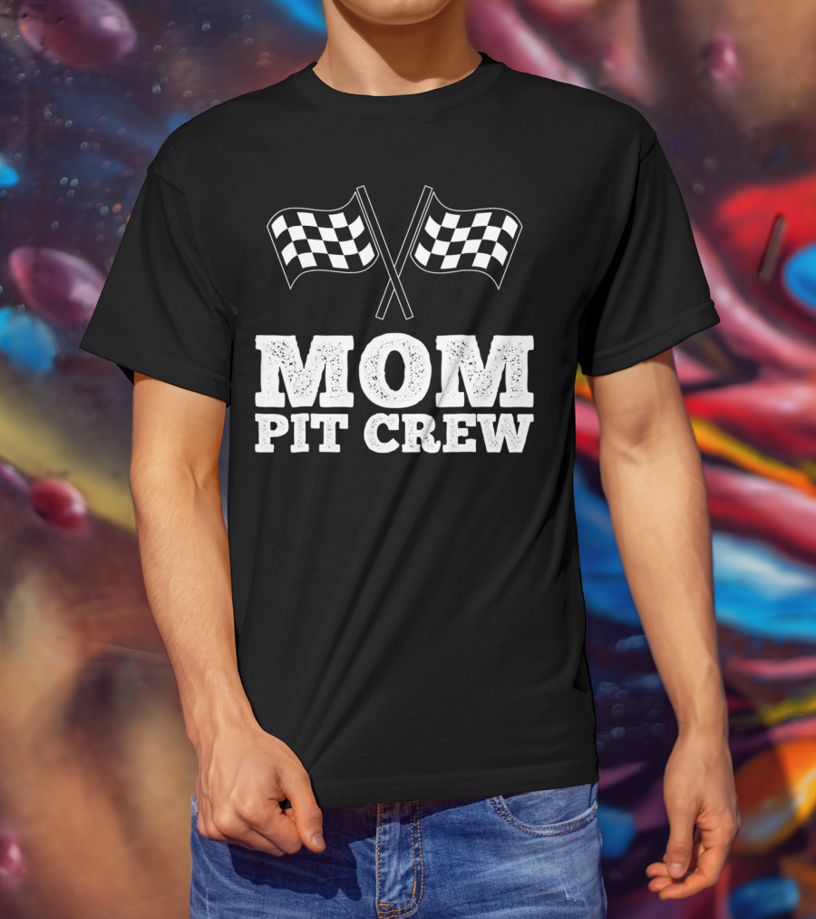 Mom Pit Crew Racing Checkered Flags Birthday T-Shirt