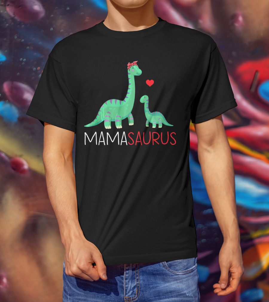 Mamasaurus Rex Mama Saurus Dinosaurs With Heart And Bow T-Shirt