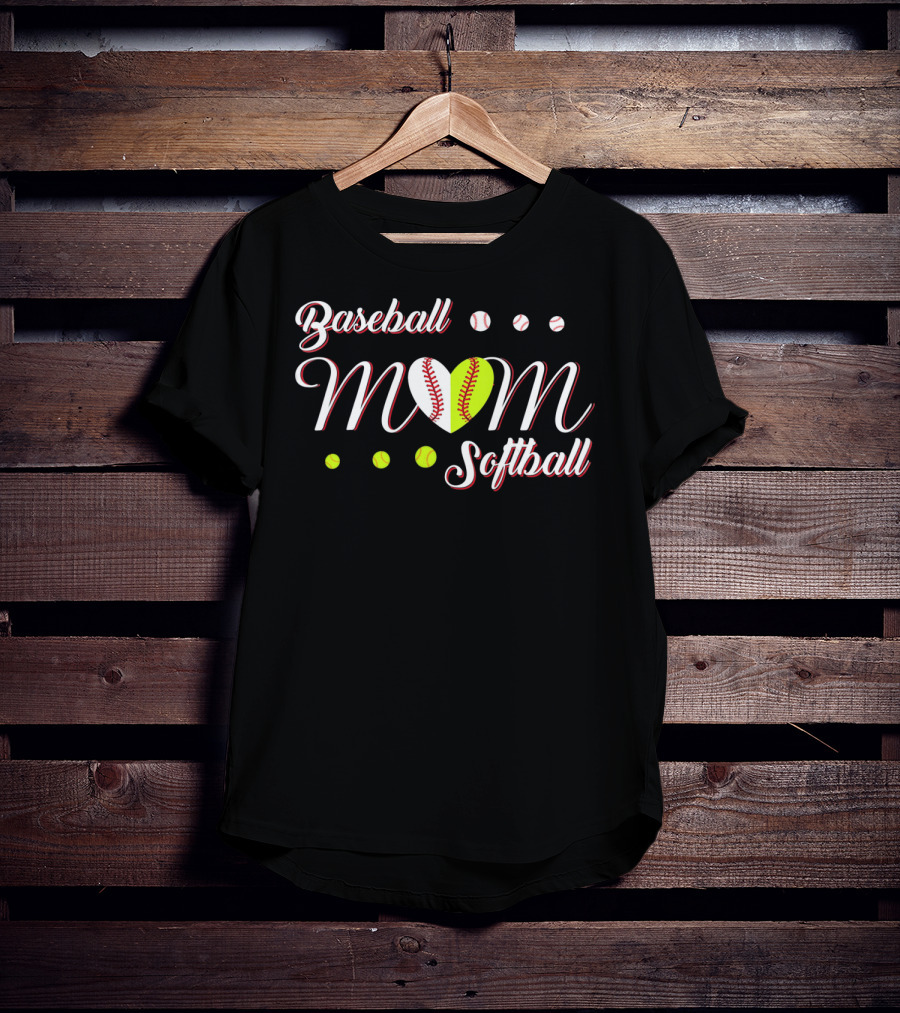 Baseball Softball Mom Heart Balls T-Shirt
