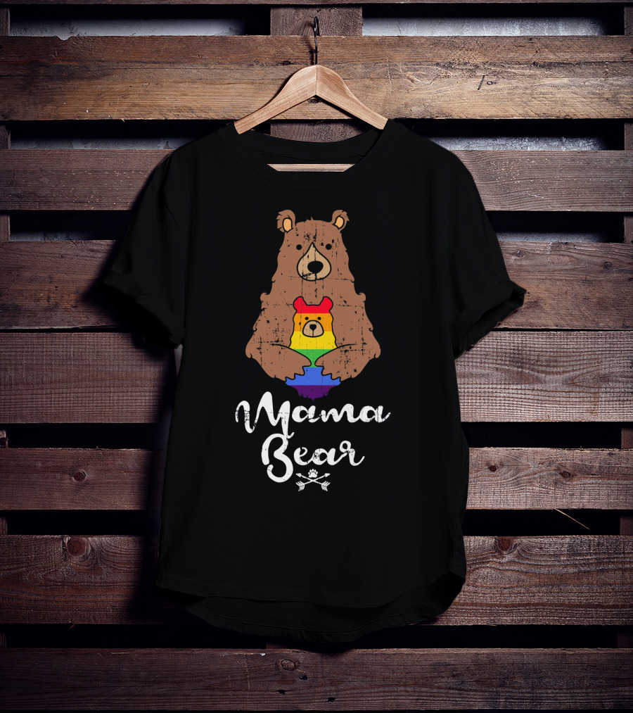 Mama Bear Proud Gay Lesbian Love Pride Bear With Rainbow Colors T-Shirt