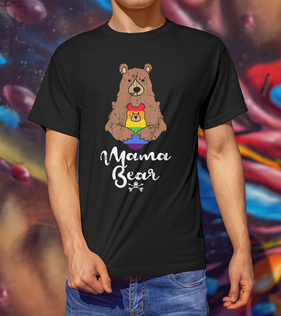 Mama Bear Proud Gay Lesbian Love Pride Bear With Rainbow Colors T-Shirt