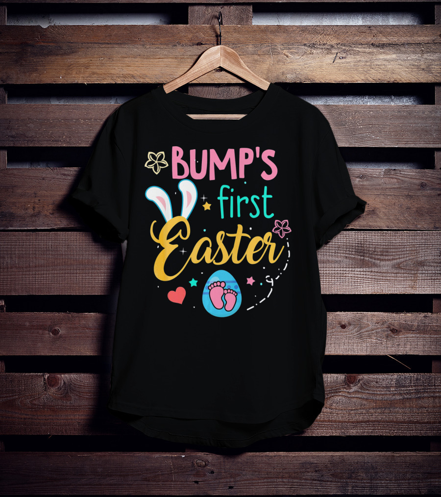 Bump's First Easter New Baby Mother Pregn Bunny Ears Hearts Flowers T-Shirt