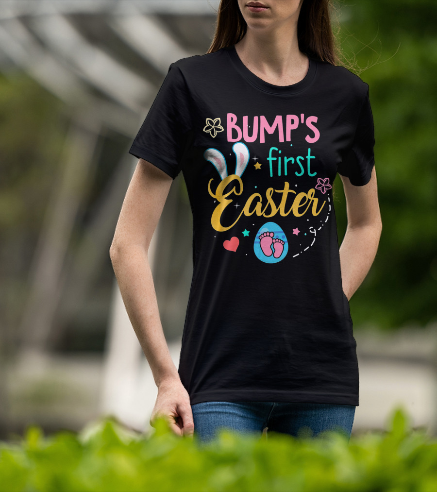 Bump's First Easter New Baby Mother Pregn Bunny Ears Hearts Flowers T-Shirt