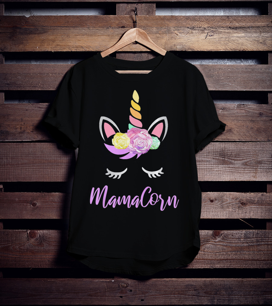 Mamacorn Unicorn Floral Roses Horn Ears And Lashes T-Shirt