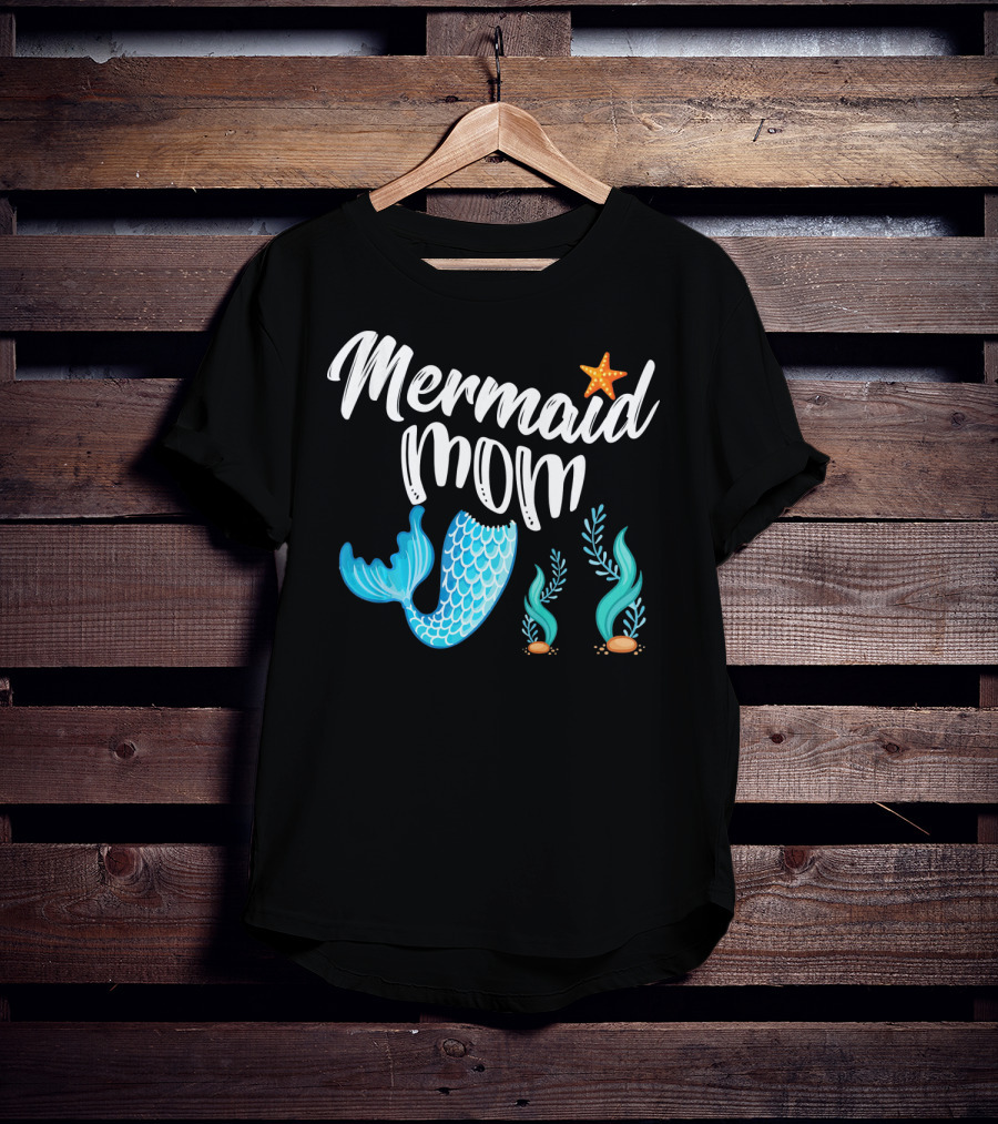 Mermaid Mom Starfish Tail Seashell Party Cute Out T-Shirt