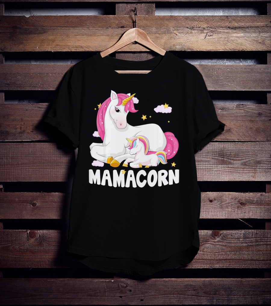 Mamacorn Unicorn New Mom Baby Momm With Stars And Clouds T-Shirt