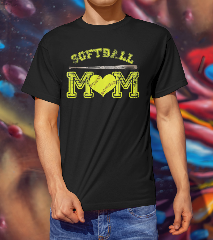 Softball Mom Love Heart Bat T-Shirt
