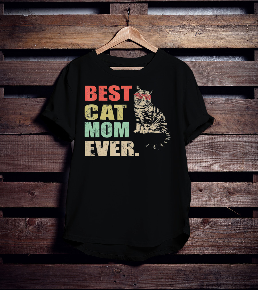 Best Cat Mom Ever Retro Cool Cat Design Matching Family T-Shirt